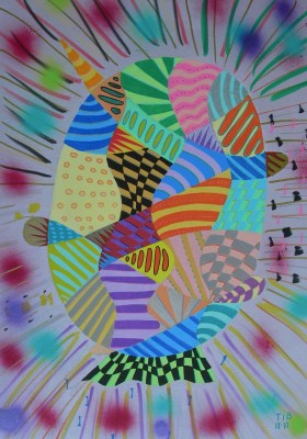 La toile 'Triptyque III' réalisation de Sylvie Thibault peinture acrylique, gouache Support toile